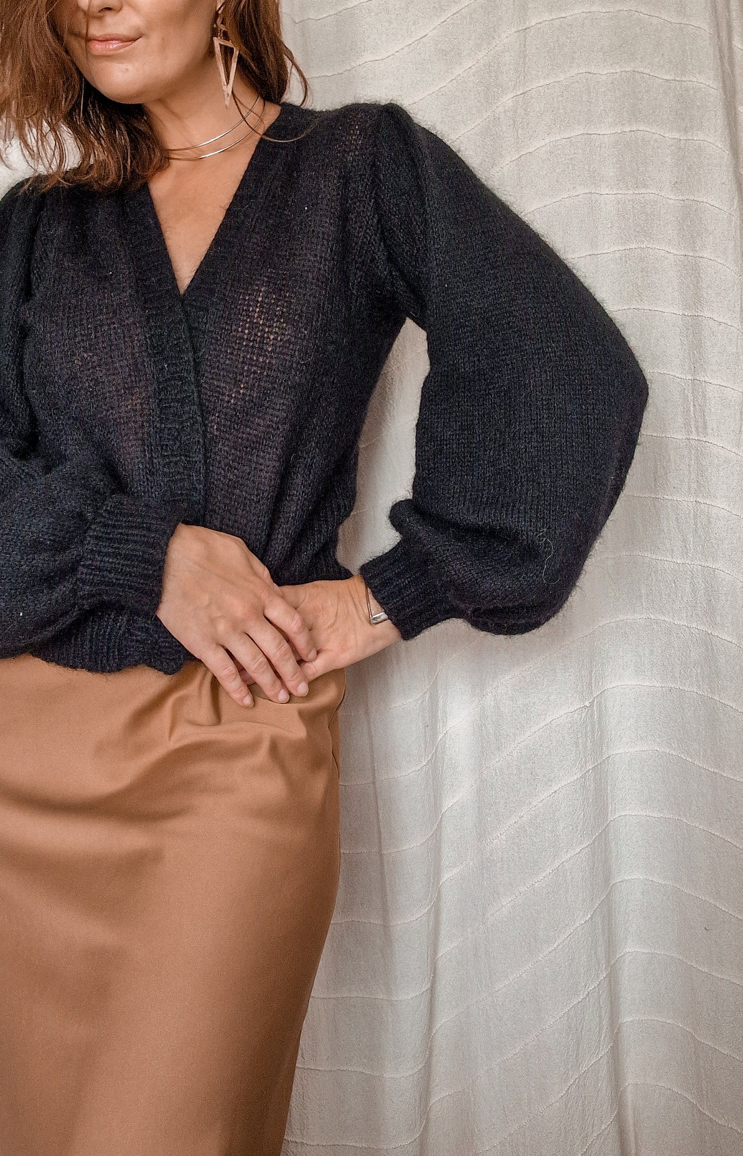 Mohēras jaka ar kuplām piedurknēm