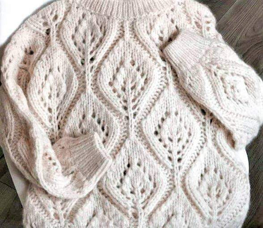 Džemperis ar Kučinelli lapas motīvu, adīšanas apraksts PDF formā